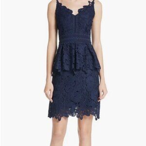 NEW Ted Baker Navy Peplum Sleeveless Lace Dress Large